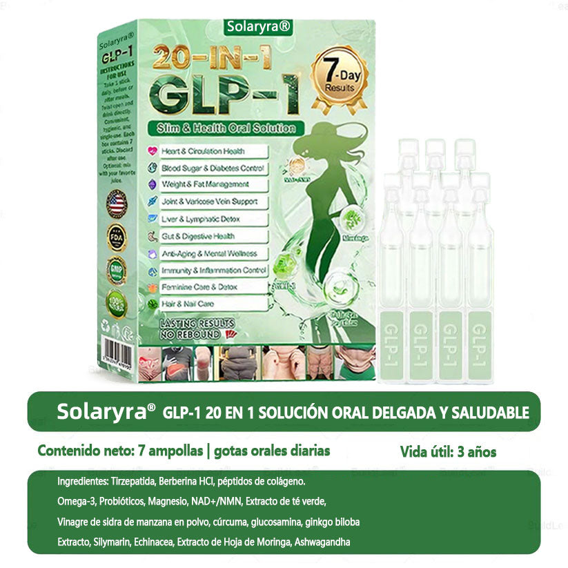 Solaryraยฎ GLP-1 20 en 1 Suplemento Adelgazante (Resultados Visibles en 7 Dรญas) ayuda a mejorar la obesidad, la salud cardiovascular, la diabetes, la salud intestinal, los problemas articulares, una piel mรกs firme y un aumento de energรญa.-XA