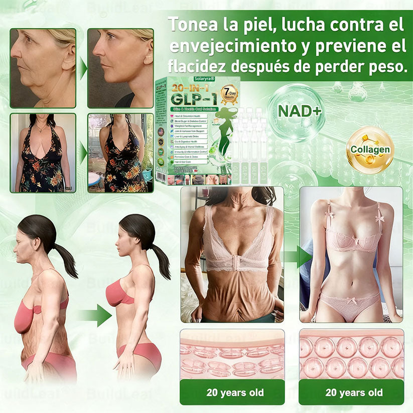 Solaryra® GLP-1 20 en 1 Suplemento Adelgazante (Resultados Visibles en 7 Días) ayuda a mejorar la obesidad, la salud cardiovascular, la diabetes, la salud intestinal, los problemas articulares, una piel más firme y un aumento de energía.-XA