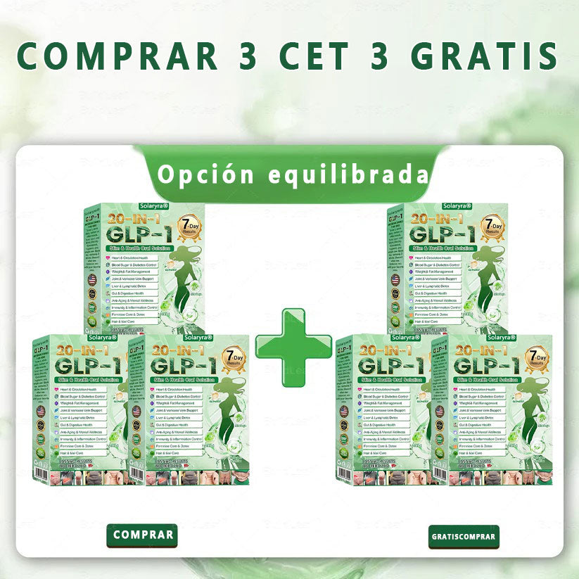 Solaryra® GLP-1 20 en 1 Suplemento Adelgazante (Resultados Visibles en 7 Días) ayuda a mejorar la obesidad, la salud cardiovascular, la diabetes, la salud intestinal, los problemas articulares, una piel más firme y un aumento de energía.-XA