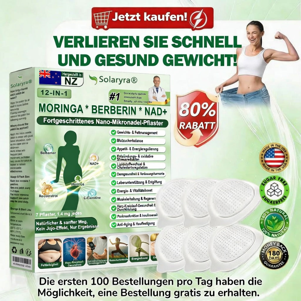 Offizieller Shop | Solaryra 12-IN-1 Moringa * Berberin * NAD+ Fortschrittliches Nano-Mikronadelpflaster (Palmenöl, 7-Tage-Palmenöl) Gegen Übergewicht, schlaffe Haut, Diabetes, Schlafapnoe und Gelen975854551454731kprobleme🎃-XA