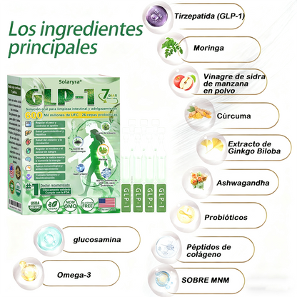 Solaryra® GLP-1 7-Day Intestinal Cleansing and Slimming Oral Liquid contiene 600 mil millones de probióticos vivos para ayudar con el control de peso, la digestión, el aumento de energía y la salud general. Resultados visibles en 7 días-ABB8