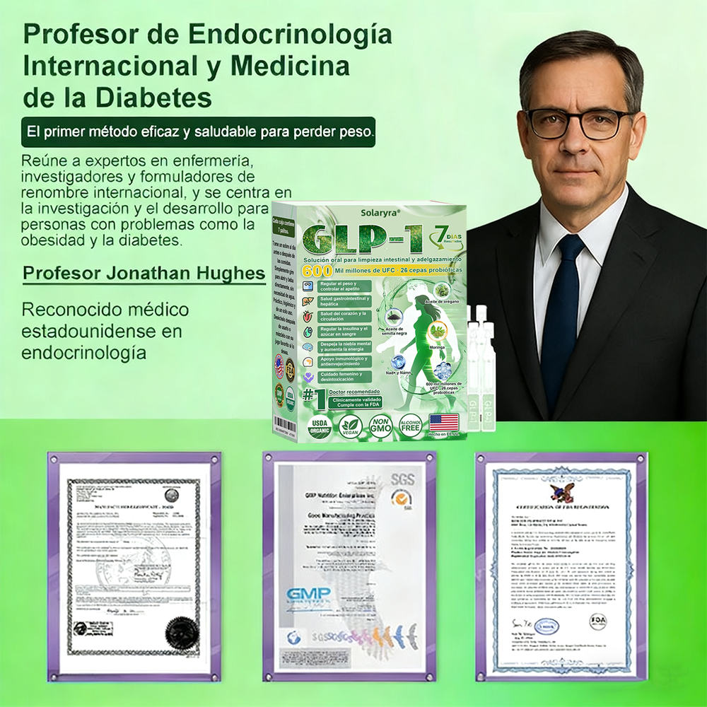 Solaryra® GLP-1 7-Day Intestinal Cleansing and Slimming Oral Liquid contiene 600 mil millones de probióticos vivos para ayudar con el control de peso, la digestión, el aumento de energía y la salud general. Resultados visibles en 7 días-ABB8