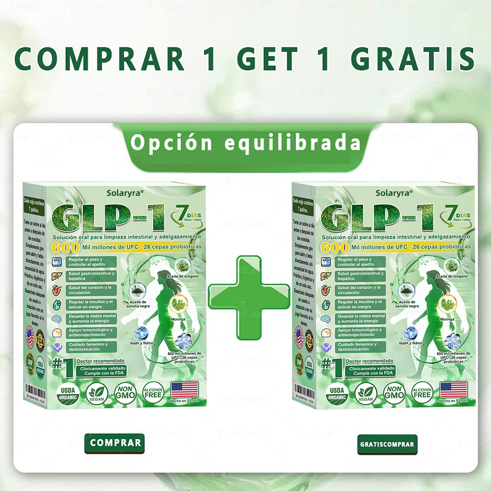 Solaryra® GLP-1 7-Day Intestinal Cleansing and Slimming Oral Liquid contiene 600 mil millones de probióticos vivos para ayudar con el control de peso, la digestión, el aumento de energía y la salud general. Resultados visibles en 7 días-ABB8