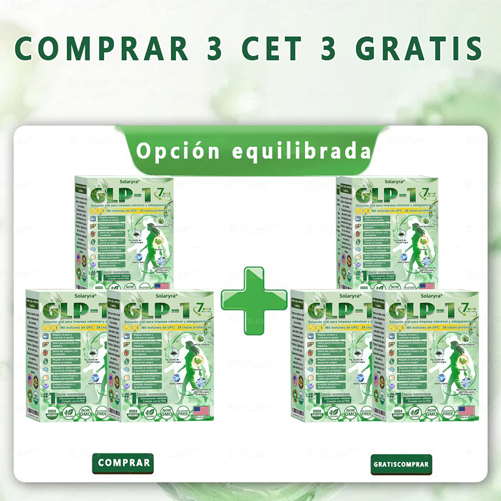 Solaryra® GLP-1 7-Day Intestinal Cleansing and Slimming Oral Liquid contiene 600 mil millones de probióticos vivos para ayudar con el control de peso, la digestión, el aumento de energía y la salud general. Resultados visibles en 7 días-ABB8