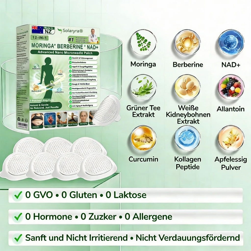 Offizieller Shop | Solaryra 12-IN-1 Moringa * Berberin * NAD+ Fortschrittliches Nano-Mikronadelpflaster (Palmenöl, 7-Tage-Palmenöl) Gegen Übergewicht, schlaffe Haut, Diabetes, Schlafapnoe und Gelen975854551454731kprobleme🎃-XA