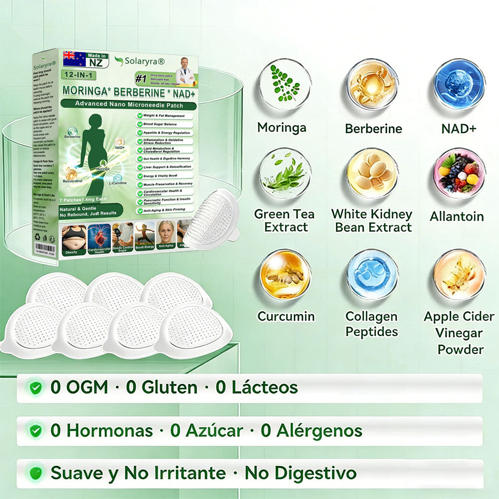Official Store | Solaryra 12-IN-1 Moringa * Berberine * NAD+Advanced Nano Microneedle Patch (Aceite de palma, Aceite de palmain7days)Para Obesity, Loose Skin, Diabetes, Sleep Apnea, AndJoint Issues🎃-XA