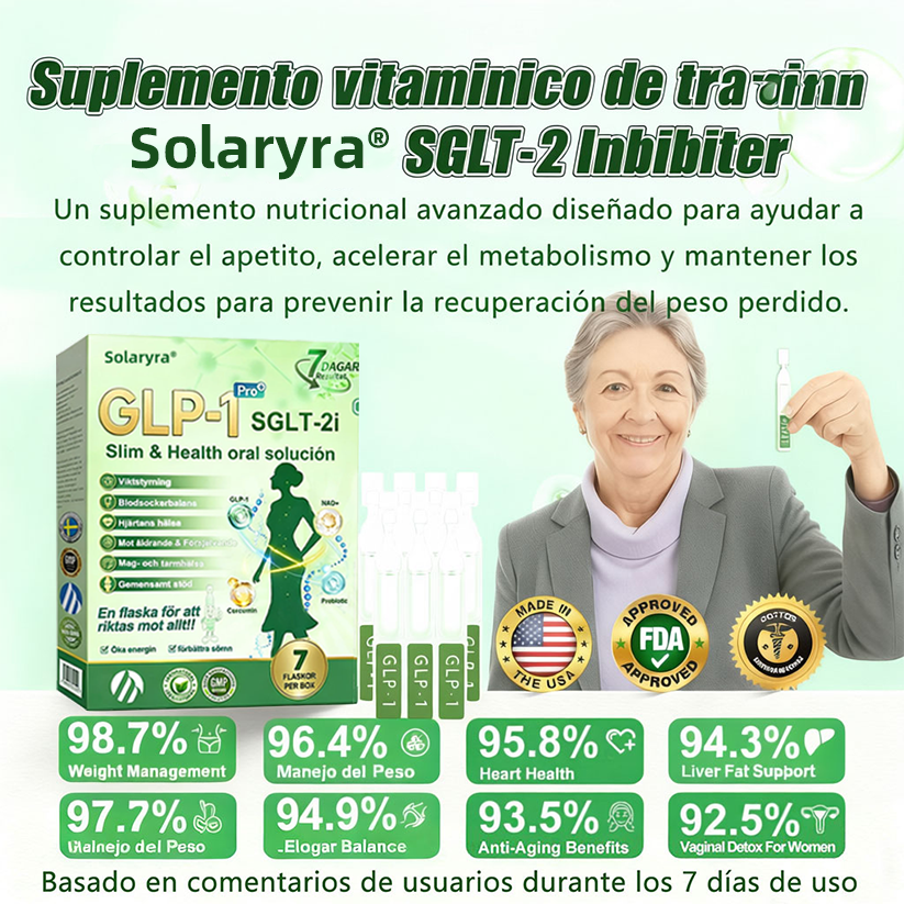 La solución oral para el peso y la salud Solaryra® GLP-1 + SGLT-2i favorece la pérdida de peso, mantiene la salud cardiovascular, mejora la diabetes, aborda la apnea del sueño, promueve la salud intestinal, reafirma la piel y proporciona energía.-XA