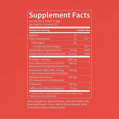 Nootropic Drink Mix with Lion’s Mane, Rhodiola & Alpha-GPC – Supports Memory, Brain Health & Mental Stamina, Enhances Clarity & Sharpness, Helps Fight Brain Fog-ABB8